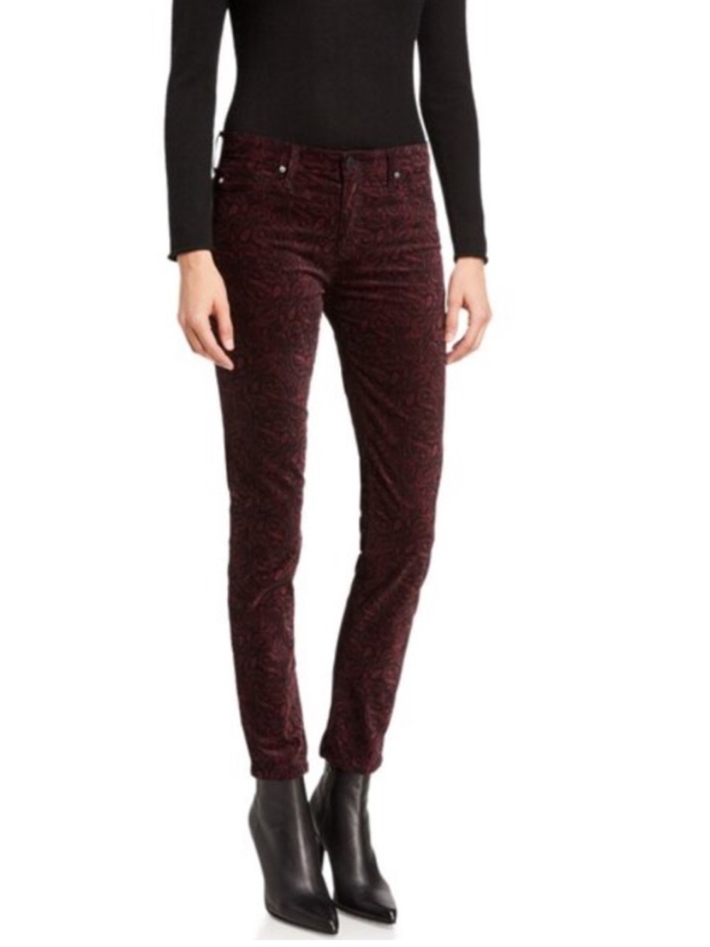 AG Adriano Goldschmied Farrah Skinny Jeans 29 High Rise Burgundy Paisley